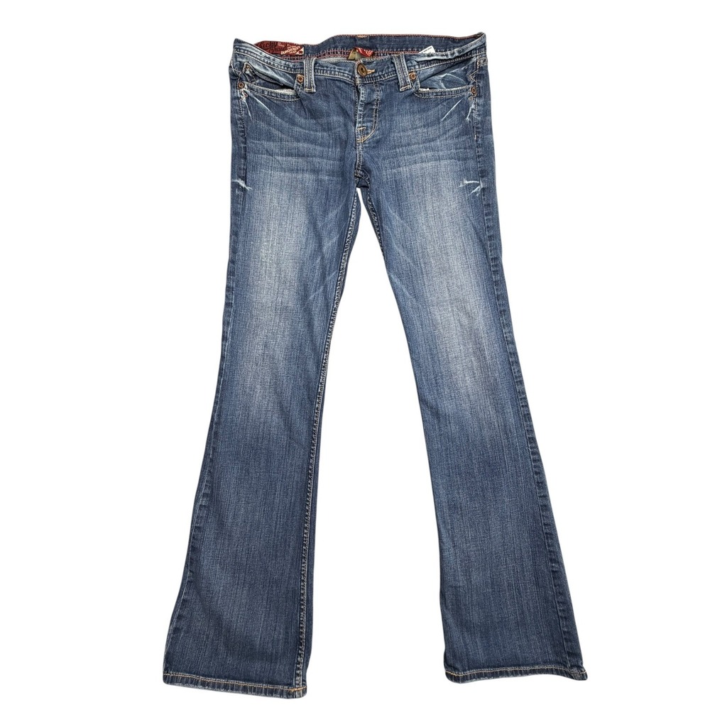 Y2K Lucky Brand Dungarees Maggie Sienna Bootcut Jean Blue Wash Embroidered 14/32
